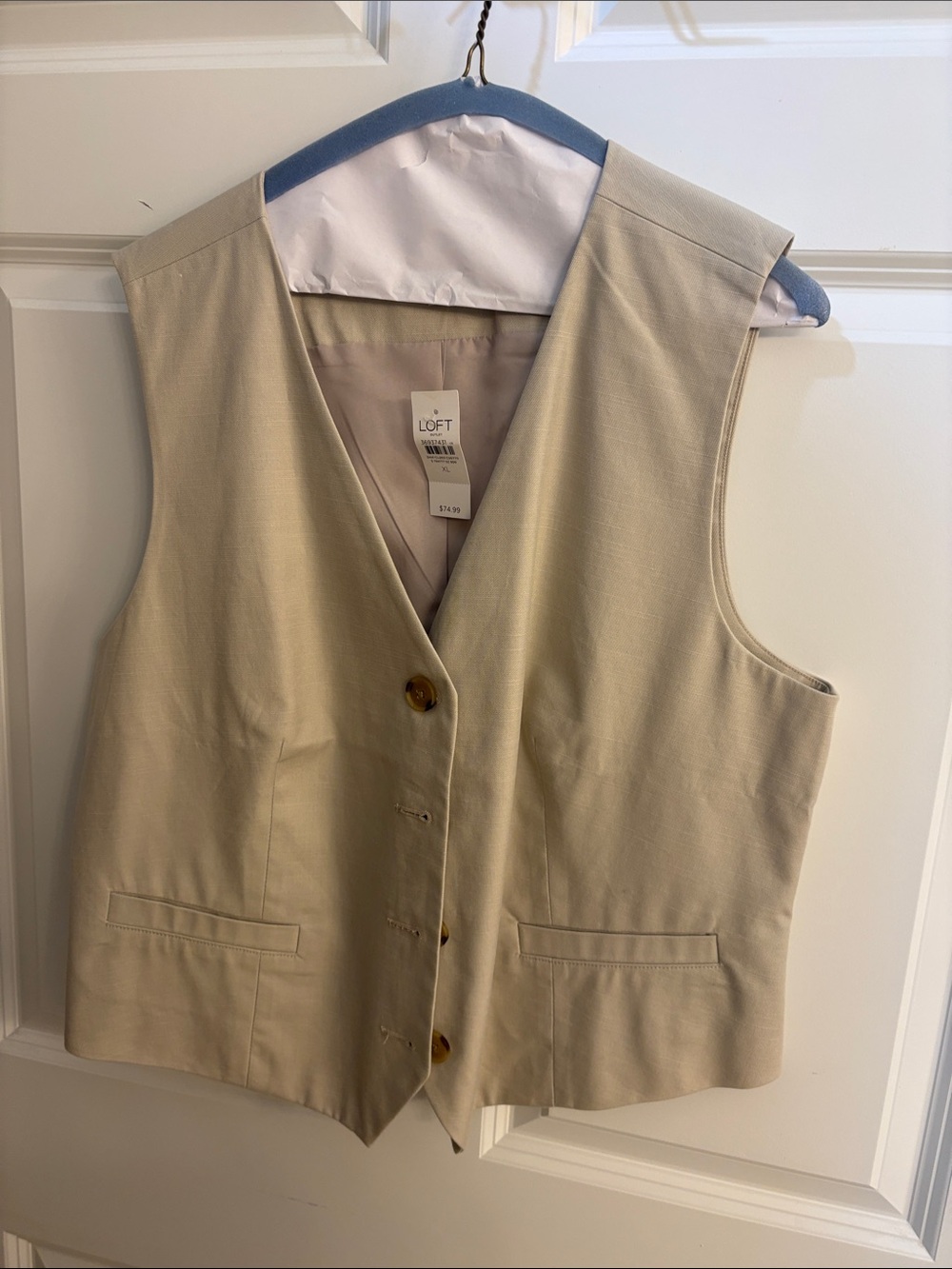 LOFT Cream Button Vest with V-Neck